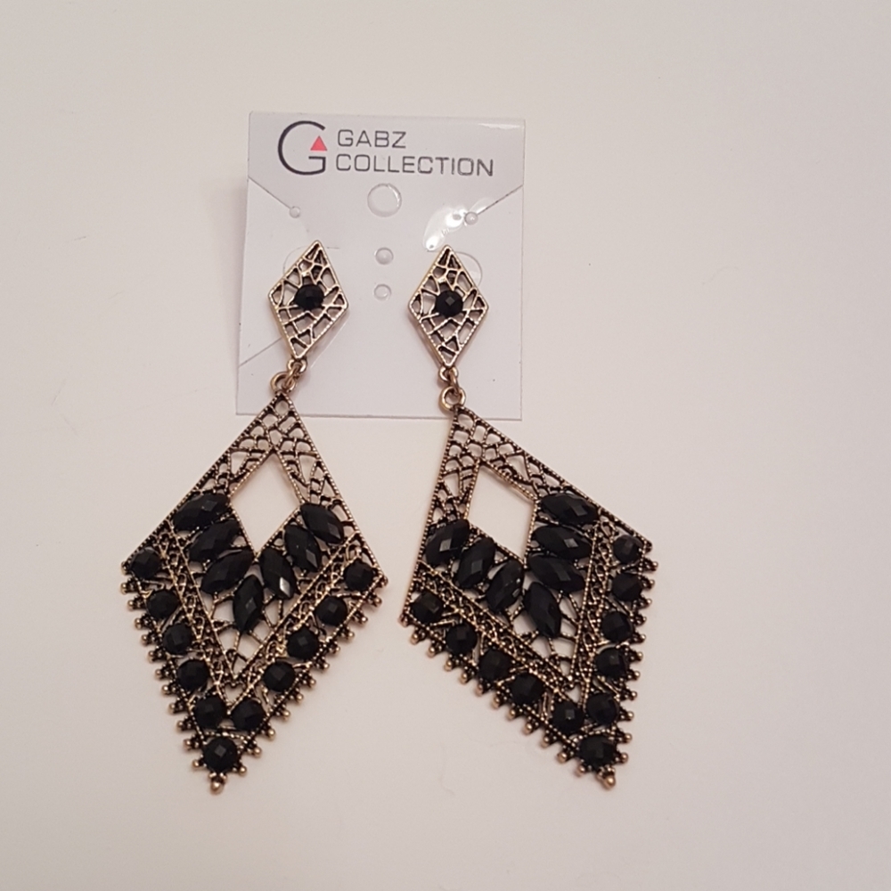 ⭐Lozenge/Geometric Earrings with Faceted Black